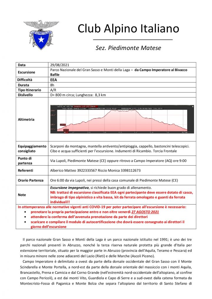 Domenica 29/08/2021 – Parco Nazionale del Gran Sasso e Monti della Laga