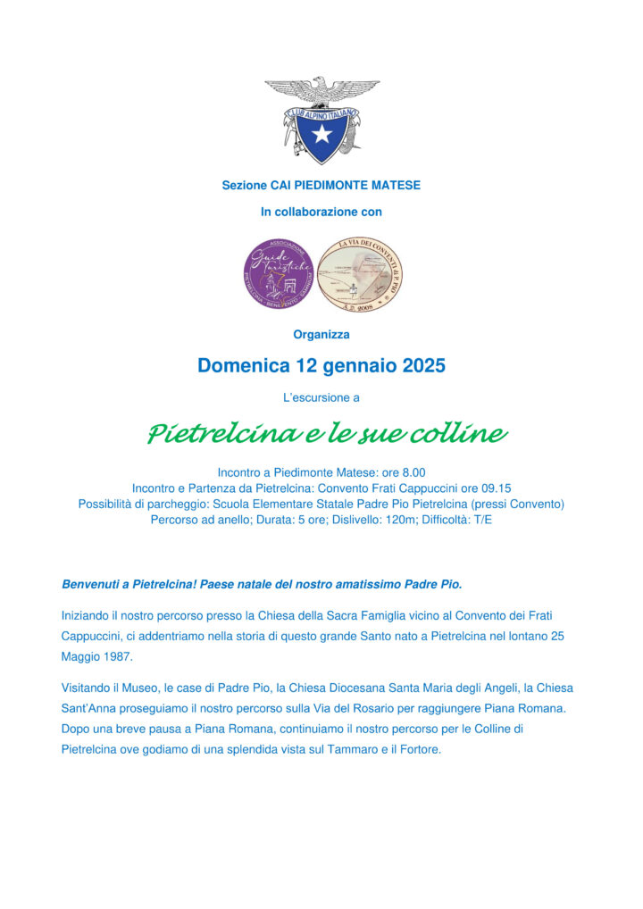 Domenica 12 Gennaio 2025 – Pietrelcina e le sue colline